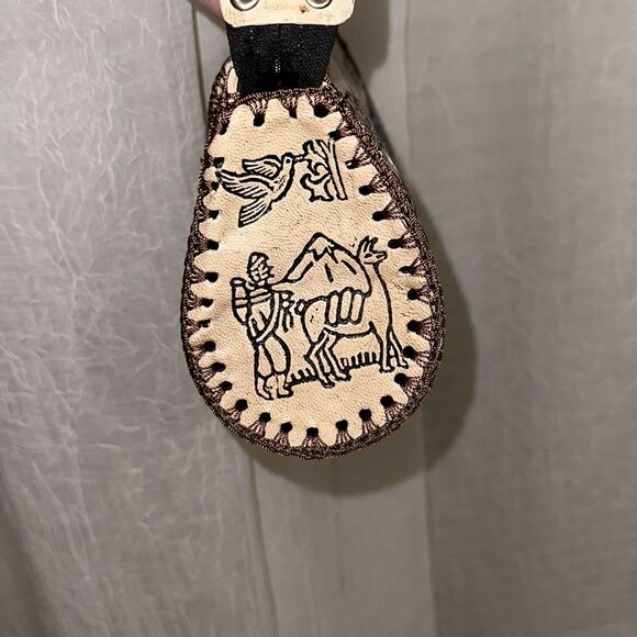 Peruvian Genuine Tooled Graphic Leather Stripe Mini Crossbody Bag - Picture 6 of 12